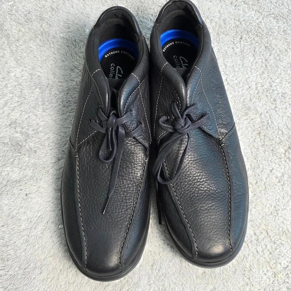 Clarks Collection Mens 12 WIDE Black Pebbled Leather Lace Up‎ Chukka Boots NEW